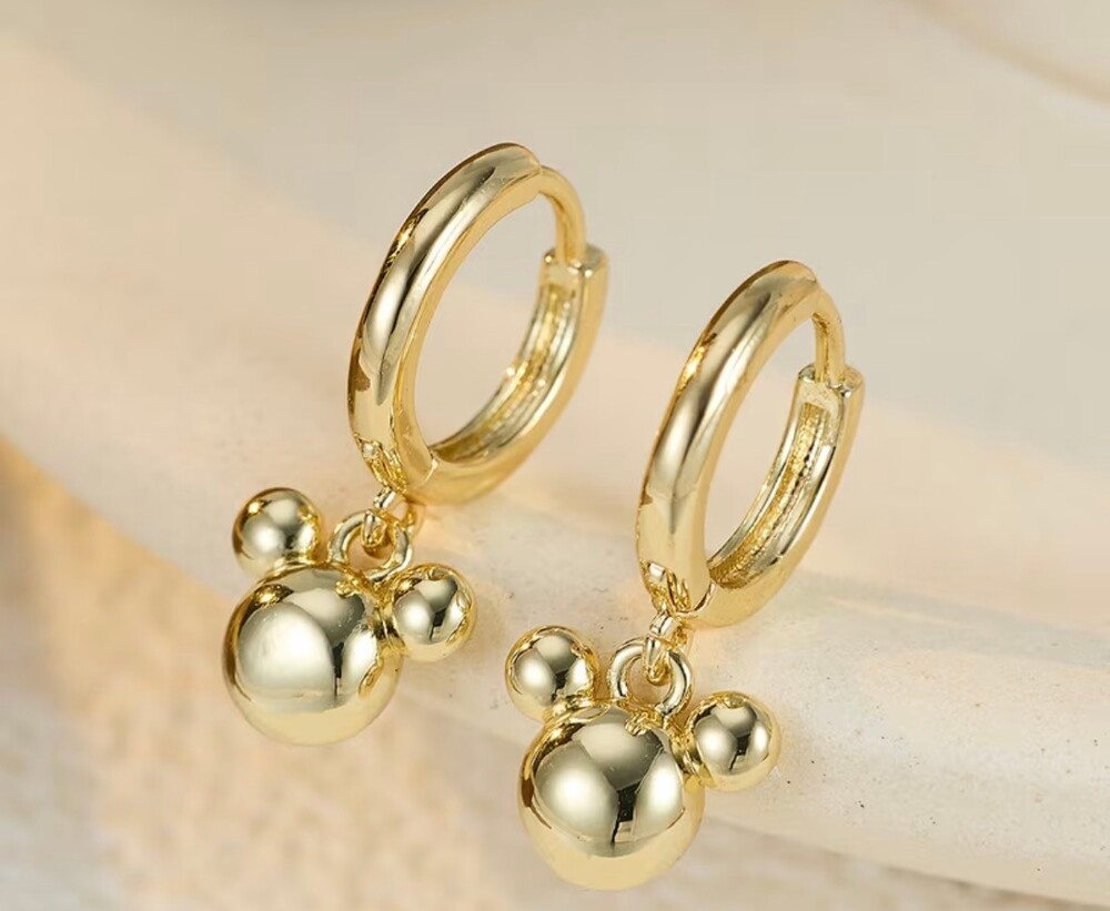 Mickey Mouse Gold Tone Huggie Hoop Charm Earrings Disney Inspired New